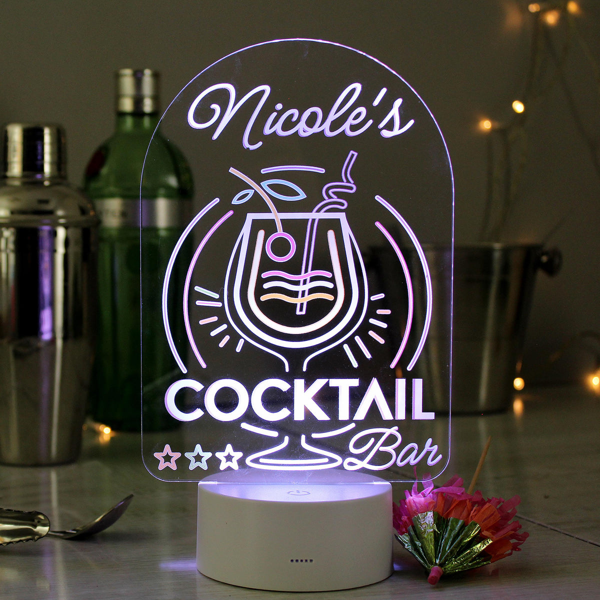 Personalised Cocktail LED Colour Changing Night Light, The Personal Shop, personalised gifts