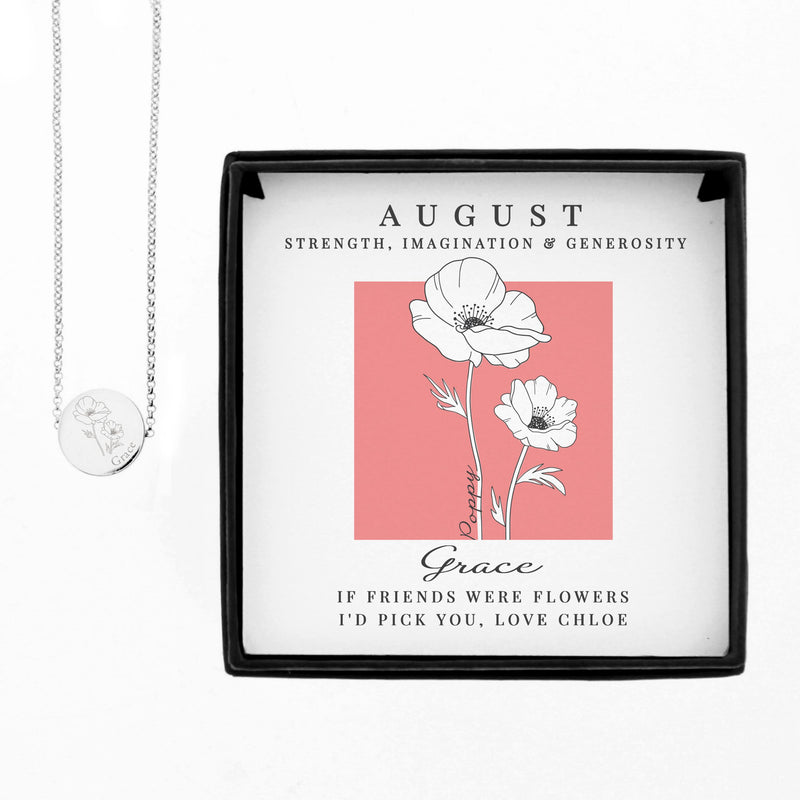 Personalised August Birth Flower Necklace and Box
