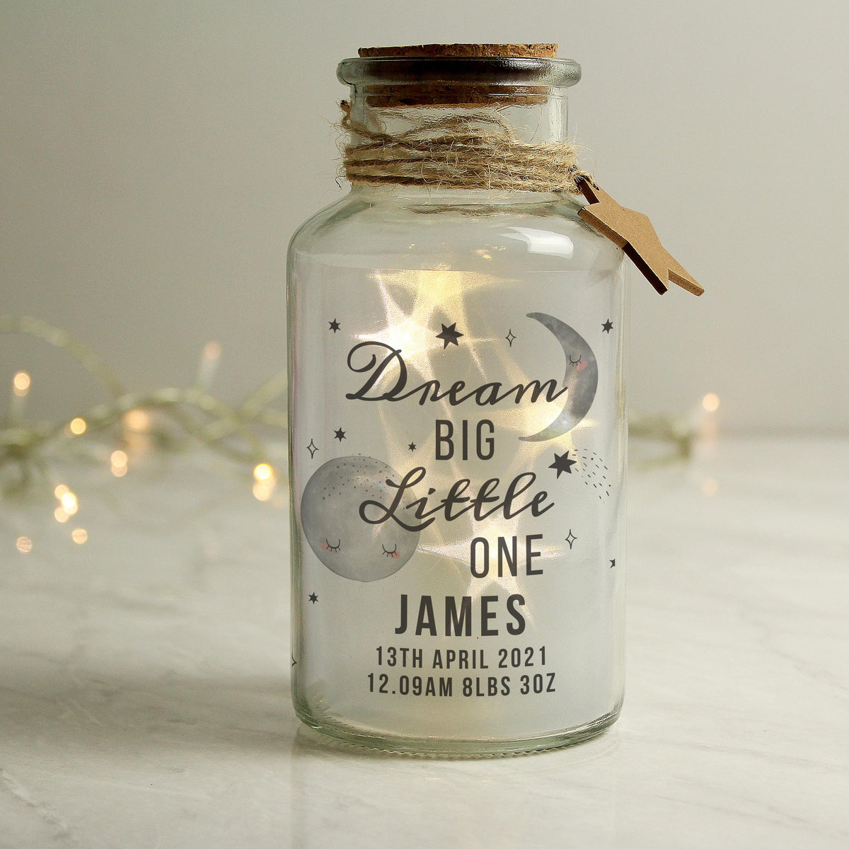 Personalised Dream Big LED Glass Jar, The Personal Shop, personalised gifts