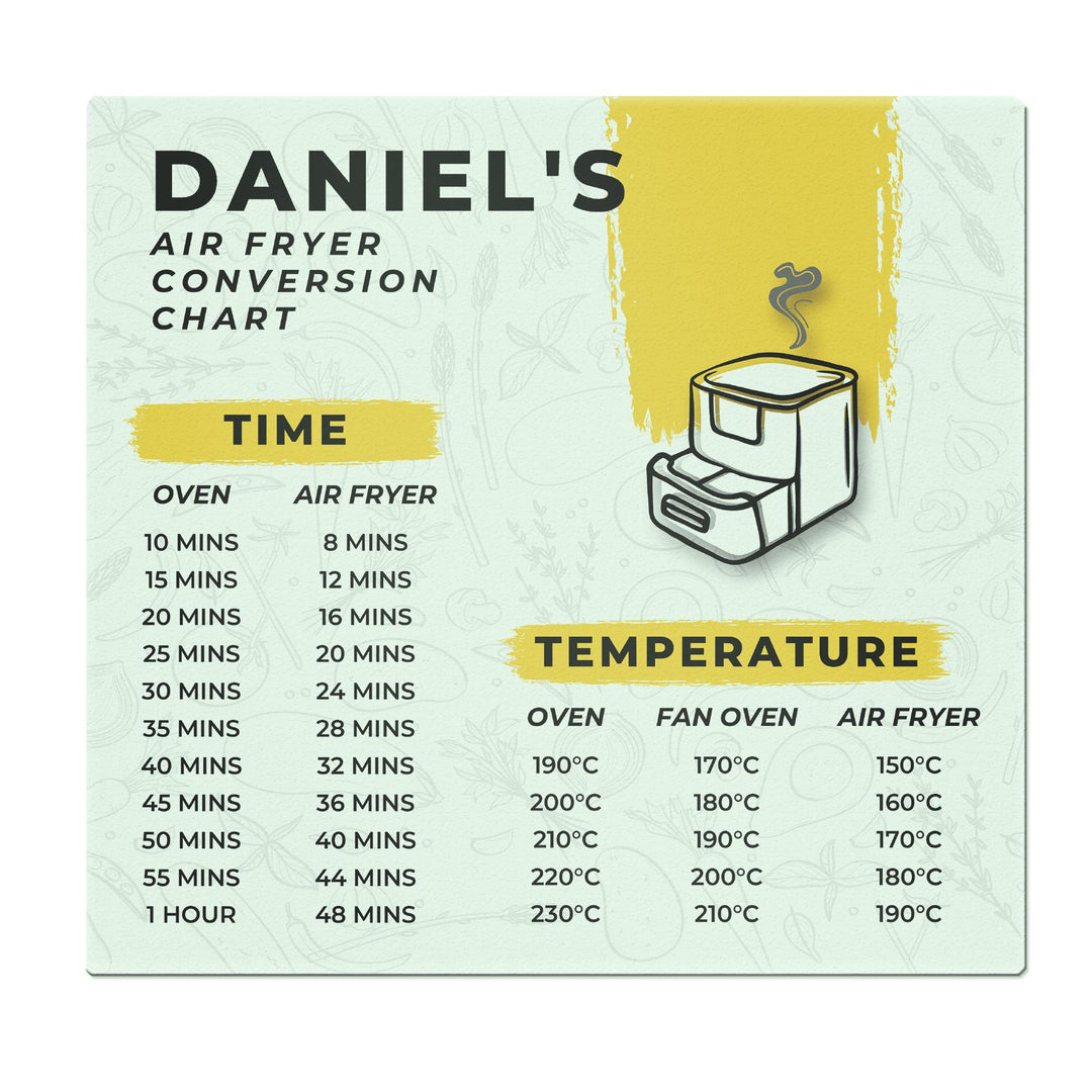 Personalised Air Fryer Chart Glass Chopping Board – alternative view