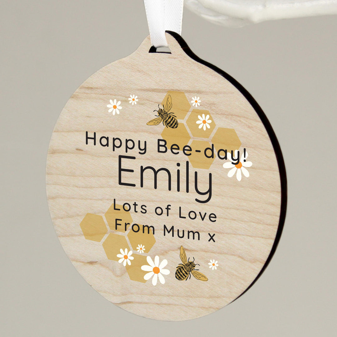 Personalised Bee Round Wooden Decoration – alternative view