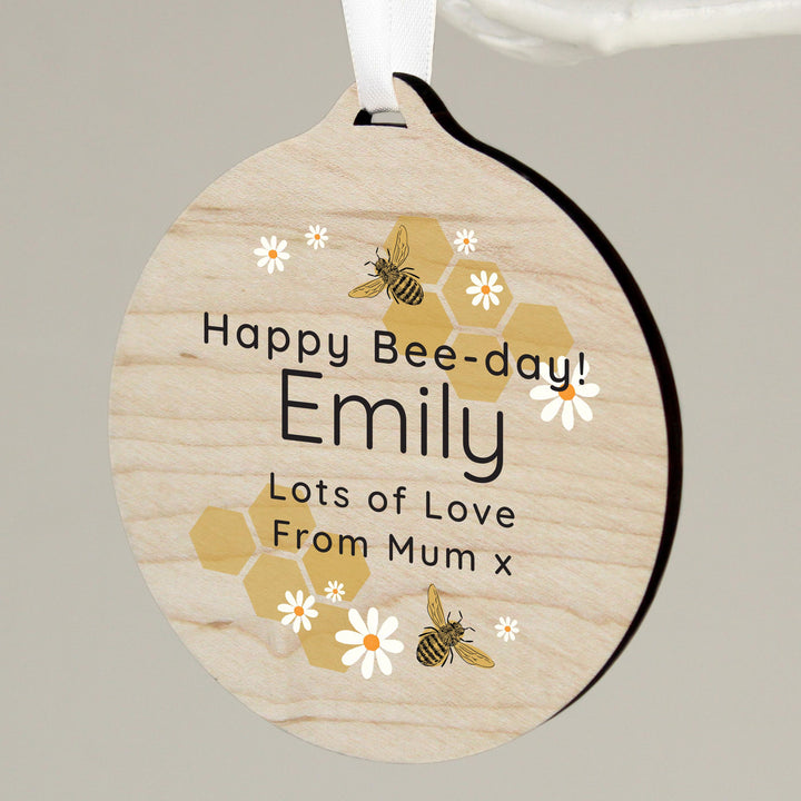 Personalised Bee Round Wooden Decoration – alternative view