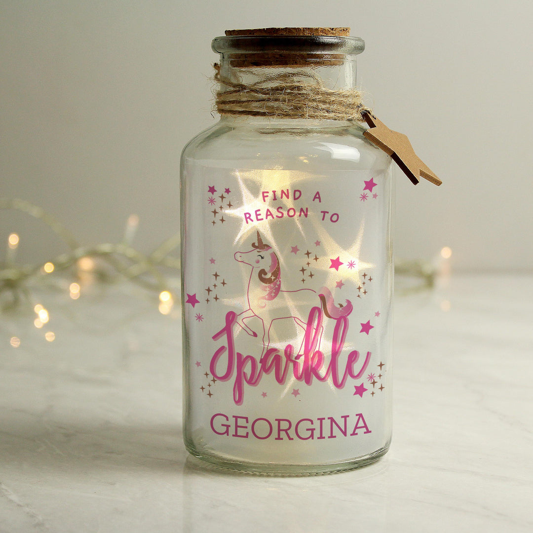 Personalised Unicorn LED Glass Jar – alternative view