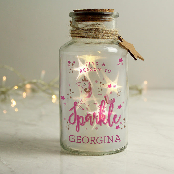 Personalised Unicorn LED Glass Jar – alternative view