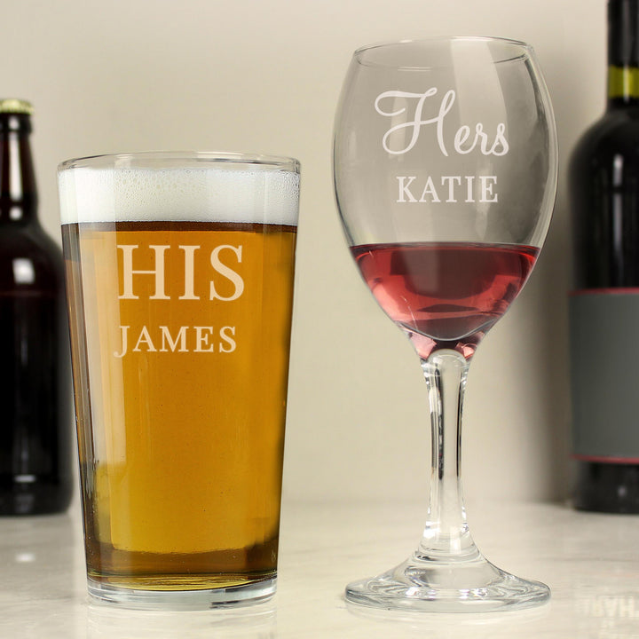 Personalised His &amp; Her Pint and Wine Glass Set – alternative view
