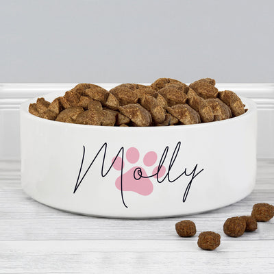 Personalised Pink Pawprint Name 14cm Medium Pet Bowl