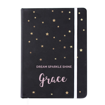 Personalised Starry Black Hardback Notebook
