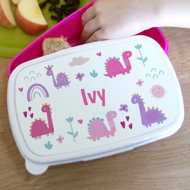 Personalised Girly Dinosaurs Name Only Pink Lunch Box