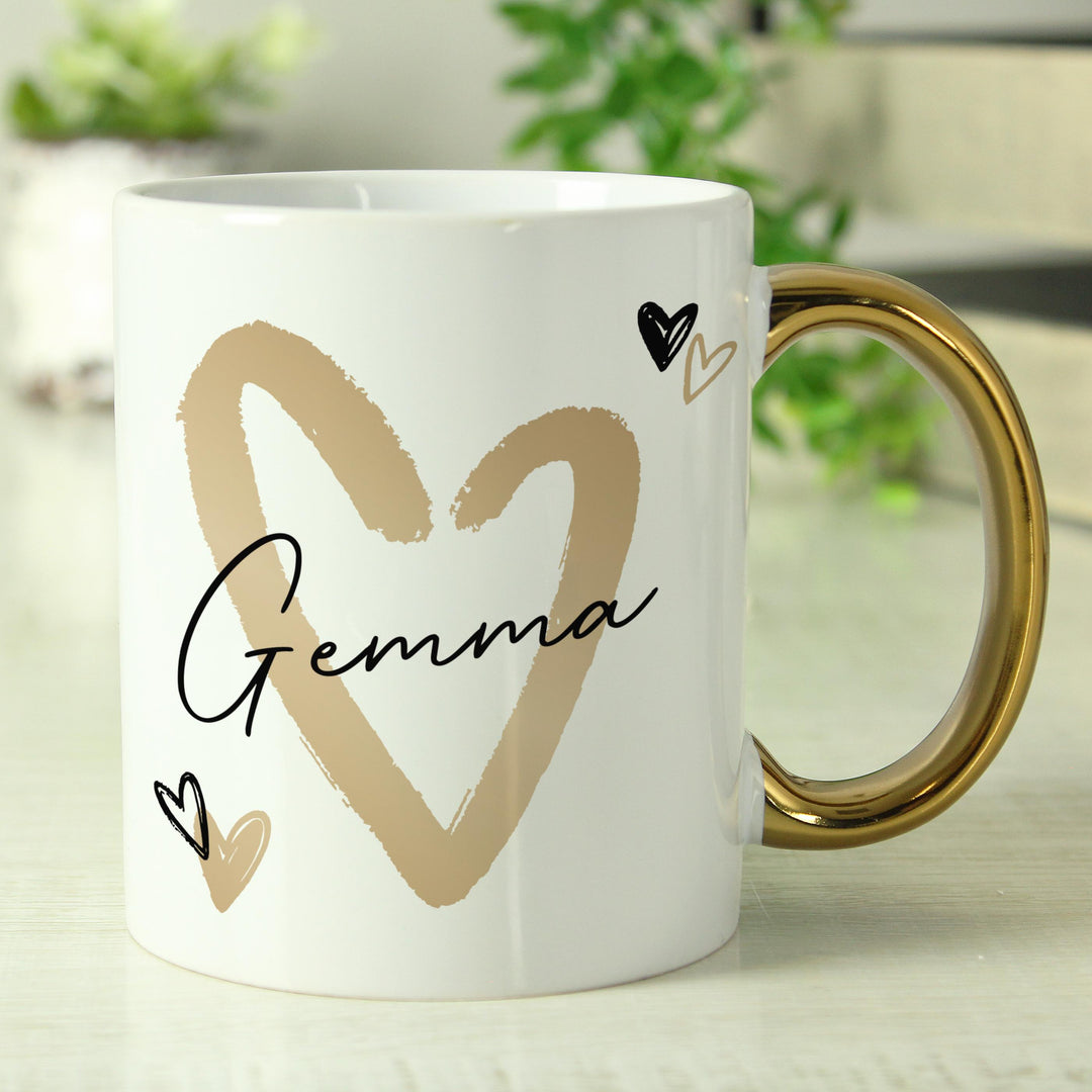 Personalised Hearts Gold Handled Mug, The Personal Shop, personalised gifts