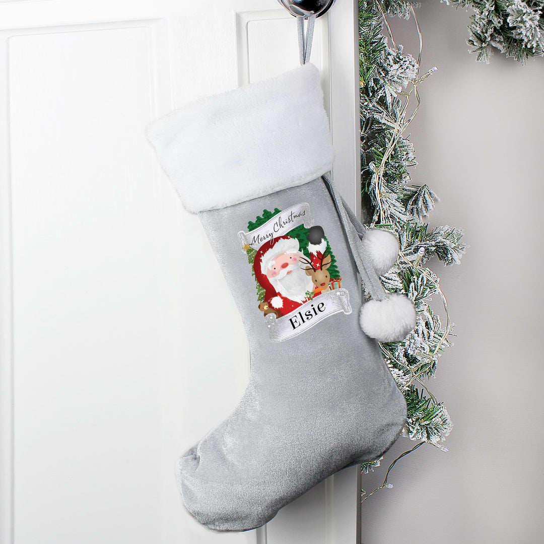 Personalised Christmas Santa Grey Stocking, The Personal Shop, personalised gifts