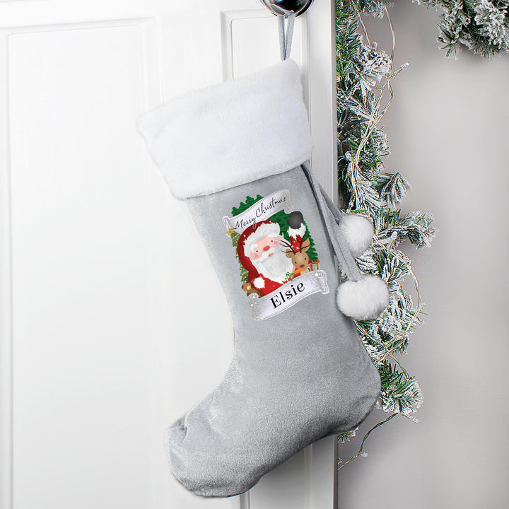 Personalised Christmas Santa Grey Stocking, The Personal Shop, personalised gifts