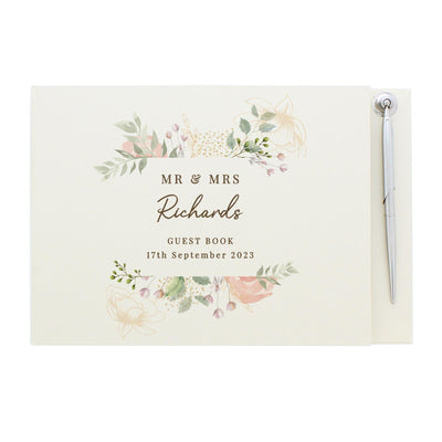 Personalised Floral Watercolour Hardback Guest Book & Pen