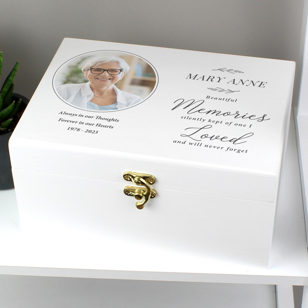 Personalised Memorial Photo Upload White Wooden Box – alternative view