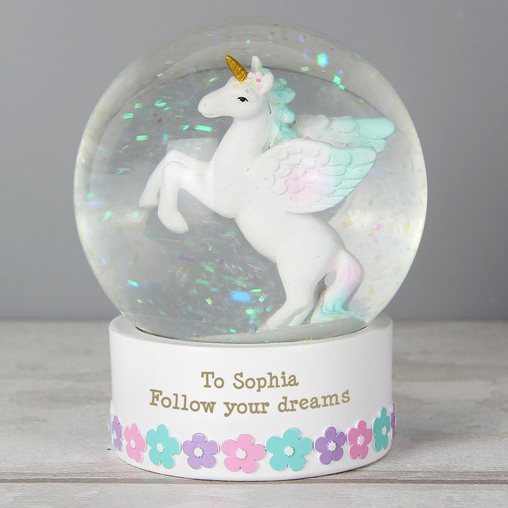 Personalised Unicorn Snow Globe, The Personal Shop, personalised gifts