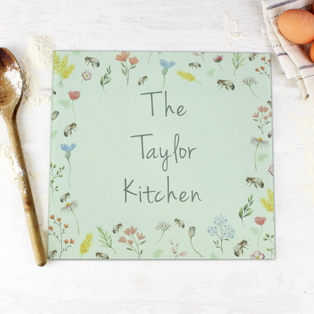 Personalised Busy Bee Glass Chopping Board/Worktop Saver – alternative view