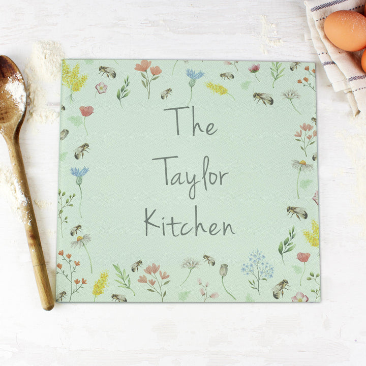 Personalised Busy Bee Glass Chopping Board/Worktop Saver – alternative view