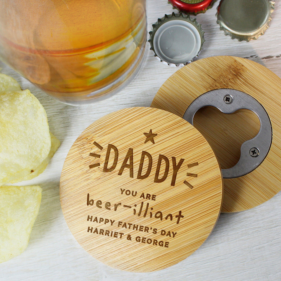 Personalised Star Bamboo Bottle Opener Coaster – alternative view
