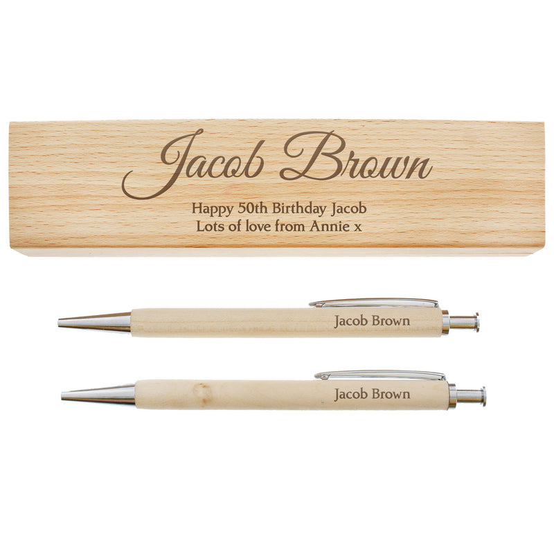 Personalised Any Message Wooden Pen & Pencil Box Set