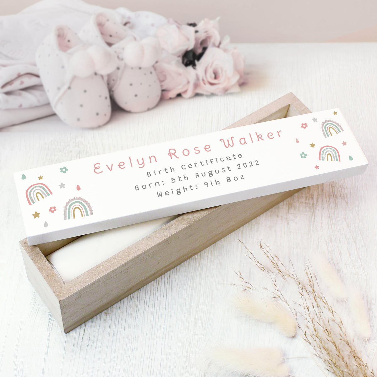 Personalised Rainbow Wooden Certificate Holder – alternative view