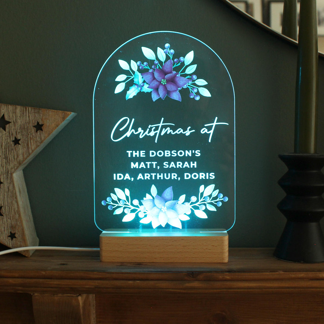 Personalised Christmas Poinsettia Wooden Based LED Light – alternative view
