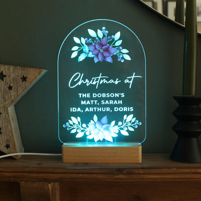 Personalised Christmas Poinsettia Wooden Based LED Light