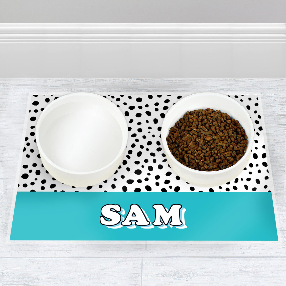 Personalised Blue Spots Dog Placemat – alternative view