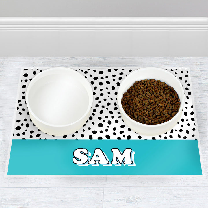 Personalised Blue Spots Dog Placemat – alternative view