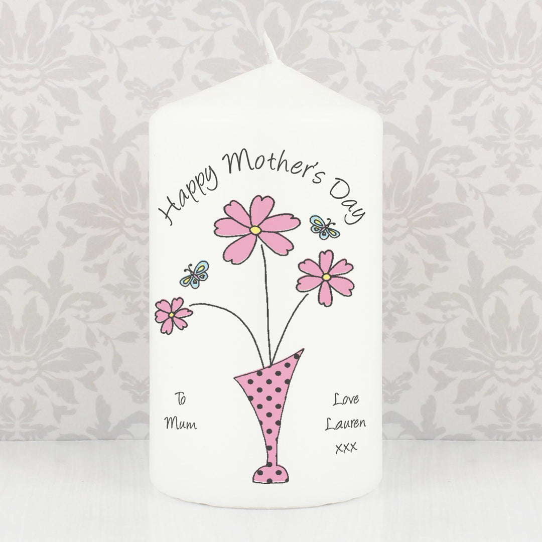 Personalised Flower in Vase Message Pillar Candle, The Personal Shop, personalised gifts