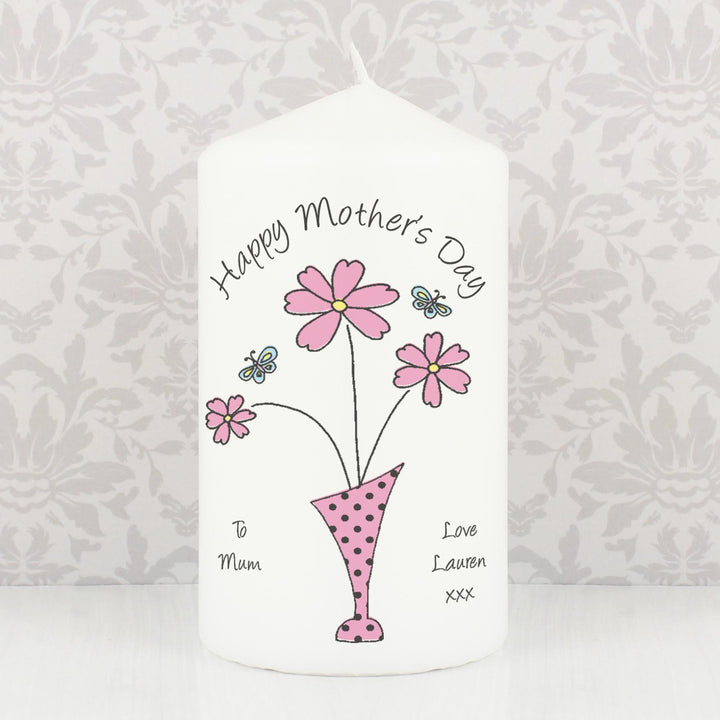 Personalised Flower in Vase Message Pillar Candle, The Personal Shop, personalised gifts