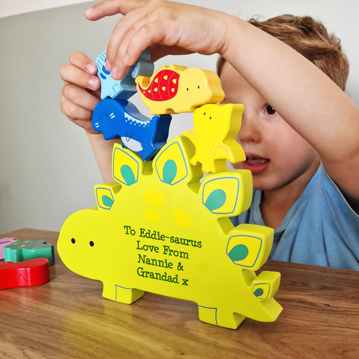 Personalised Free Text Wooden Dinosaur Stacker Toy, The Personal Shop, personalised gifts