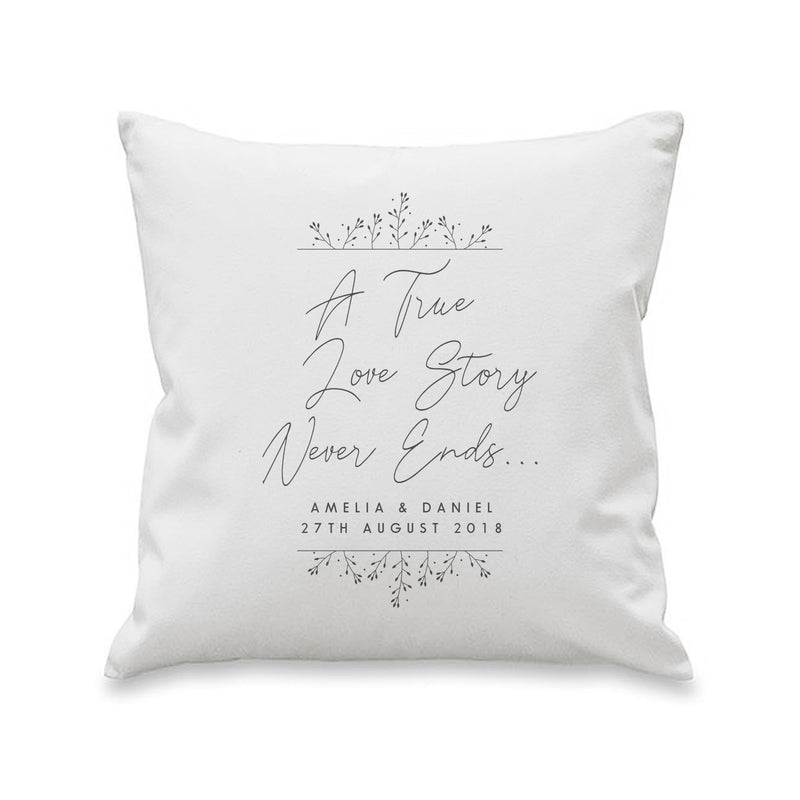 Personalised True Love Story White Cushion