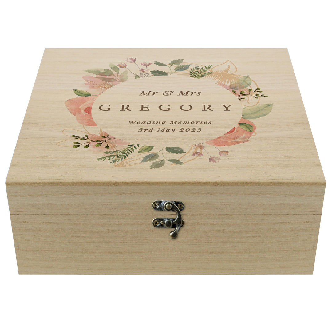 Personalised Floral Watercolour Wooden Keepsake box – alternative view