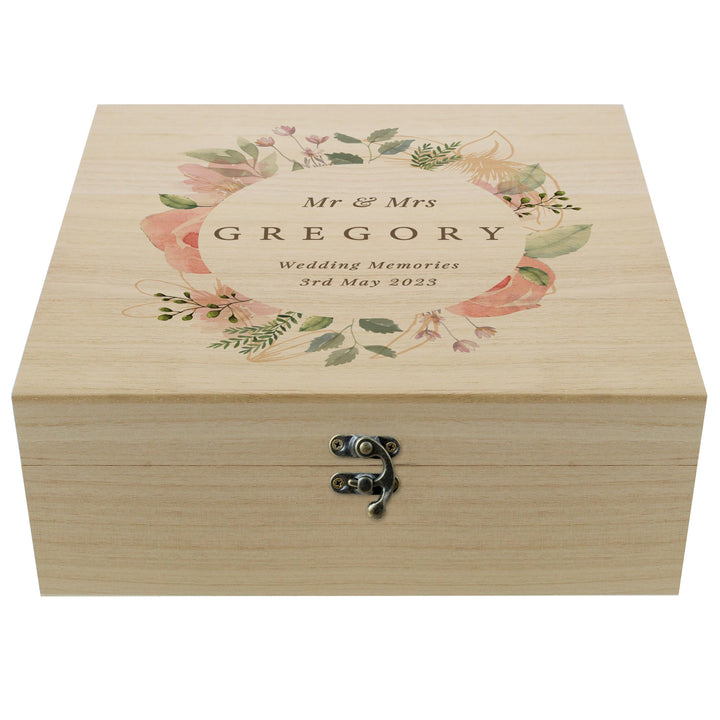 Personalised Floral Watercolour Wooden Keepsake box – alternative view
