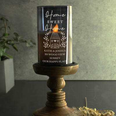 Personalised HOME Smoked Glass LED Candle