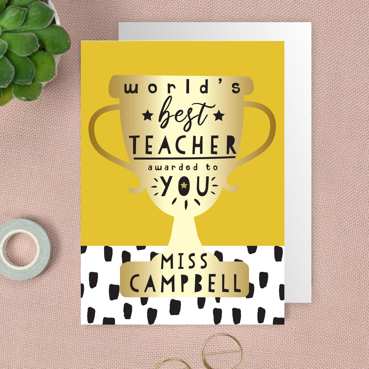 Personalised World's Best Teacher Trophy Greeting Card – alternative view