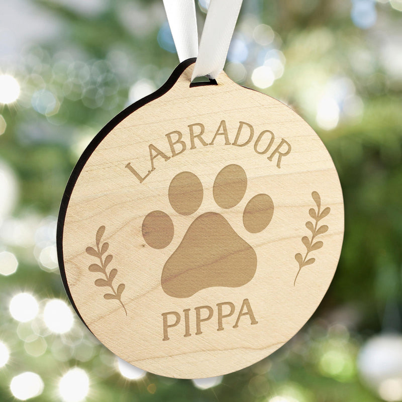 Personalised Dog Breed Round Wooden Bauble