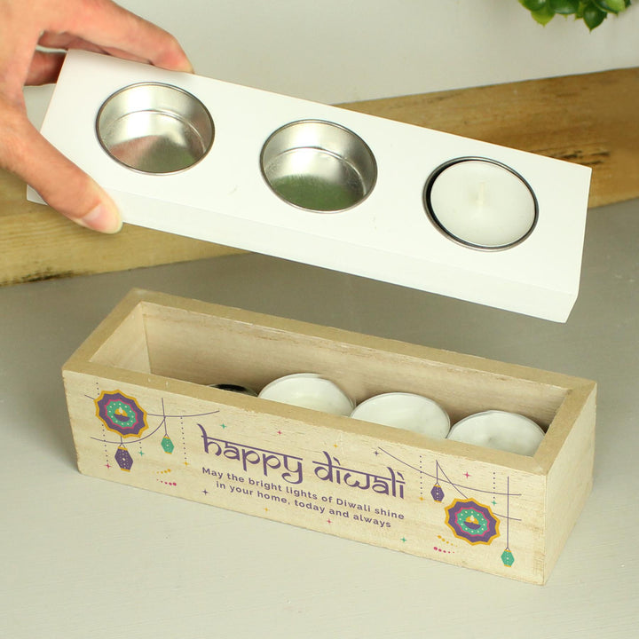 Personalised Diwali Triple Tealight Box – alternative view