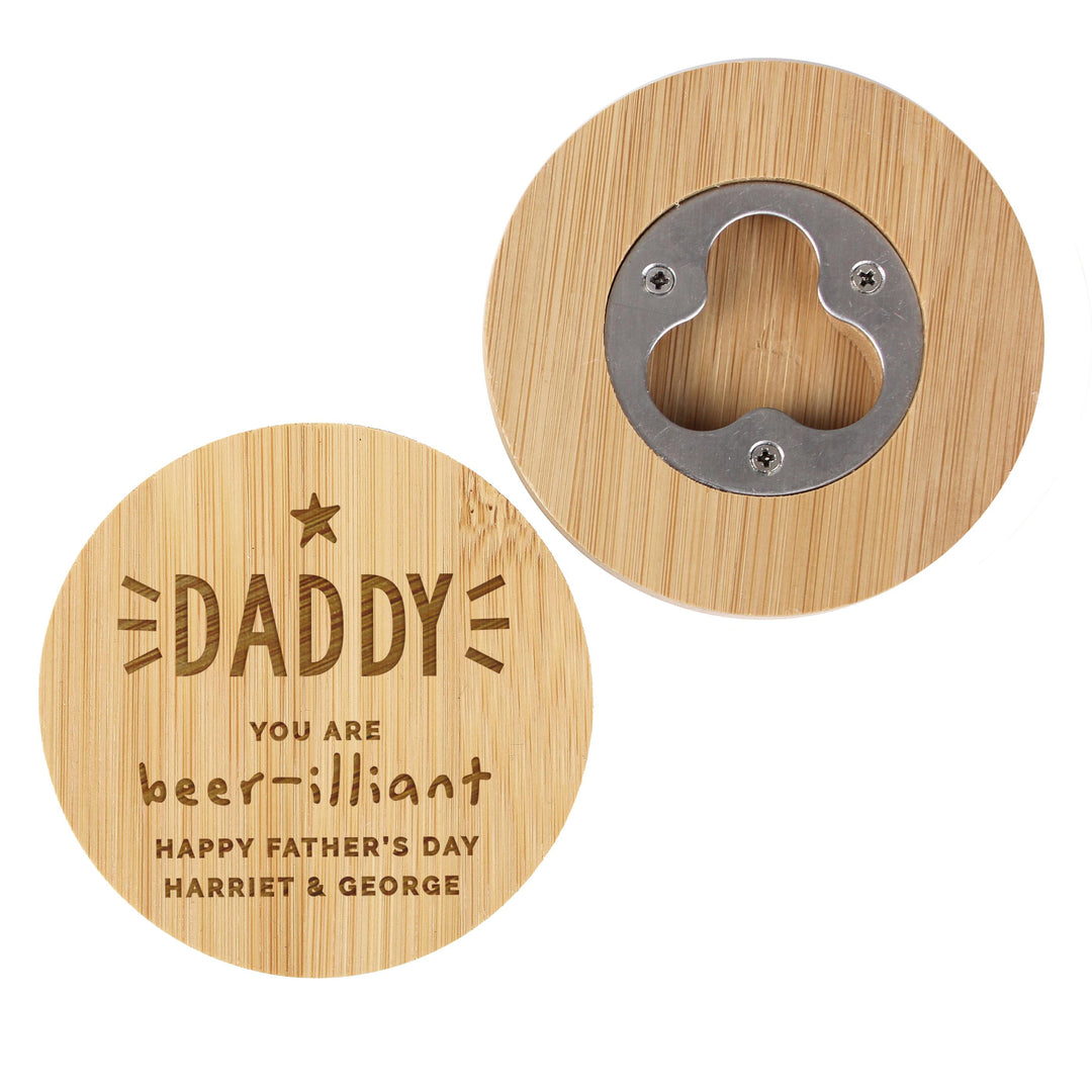 Personalised Star Bamboo Bottle Opener Coaster – alternative view