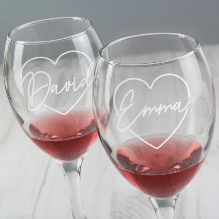 Personalised Heart Name Wine Glass Set – alternative view