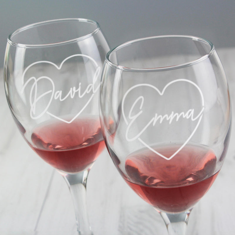 Personalised Heart Name Wine Glass Set