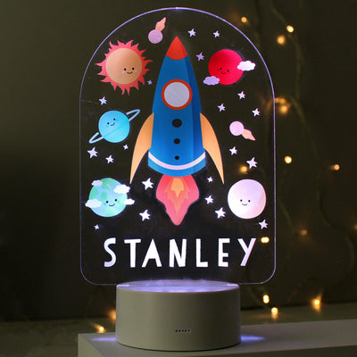 Personalised Space Rocket LED Colour Changing Night Light