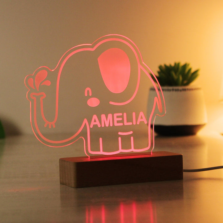 Personalised Elephant Wooden Based LED Light - alternative view