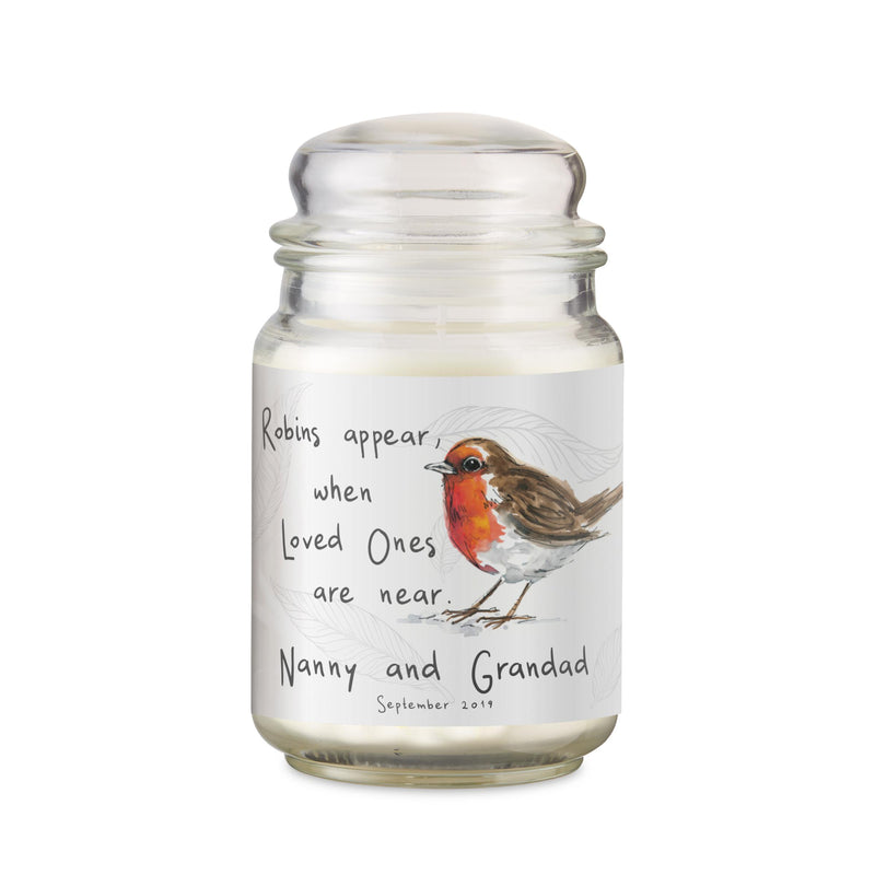 Personalised Robins Appear Large Scented Jar Candle
