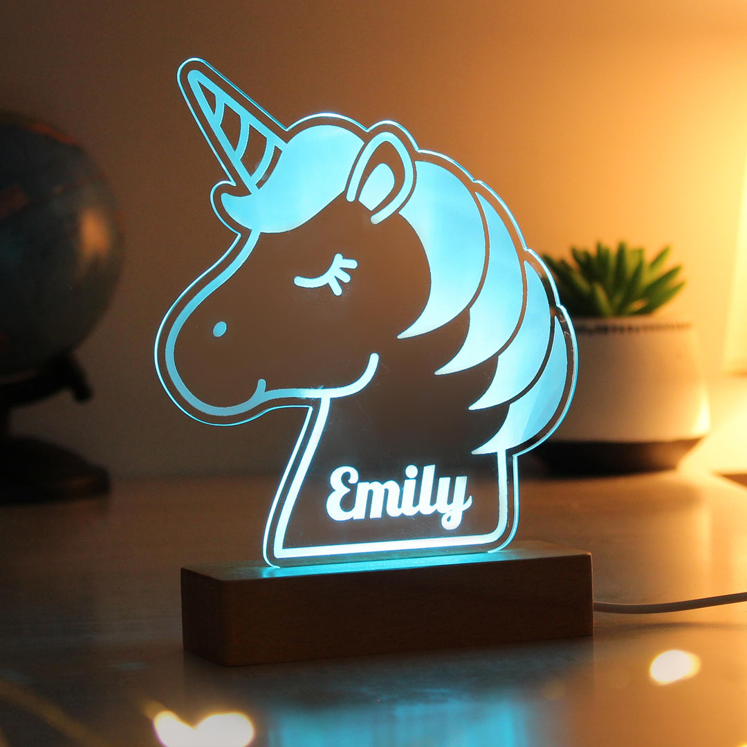 Personalised Unicorn Wooden Based LED Light - alternative view