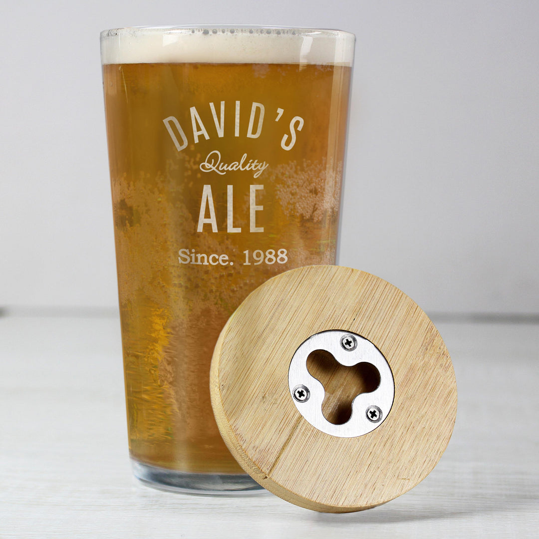 Personalised Free Text Bamboo Bottle Opener Coaster and Pint Glass – alternative view