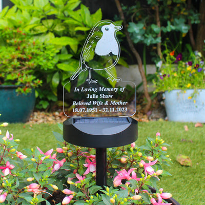 Personalised Robin Memorial Outdoor Solar Light