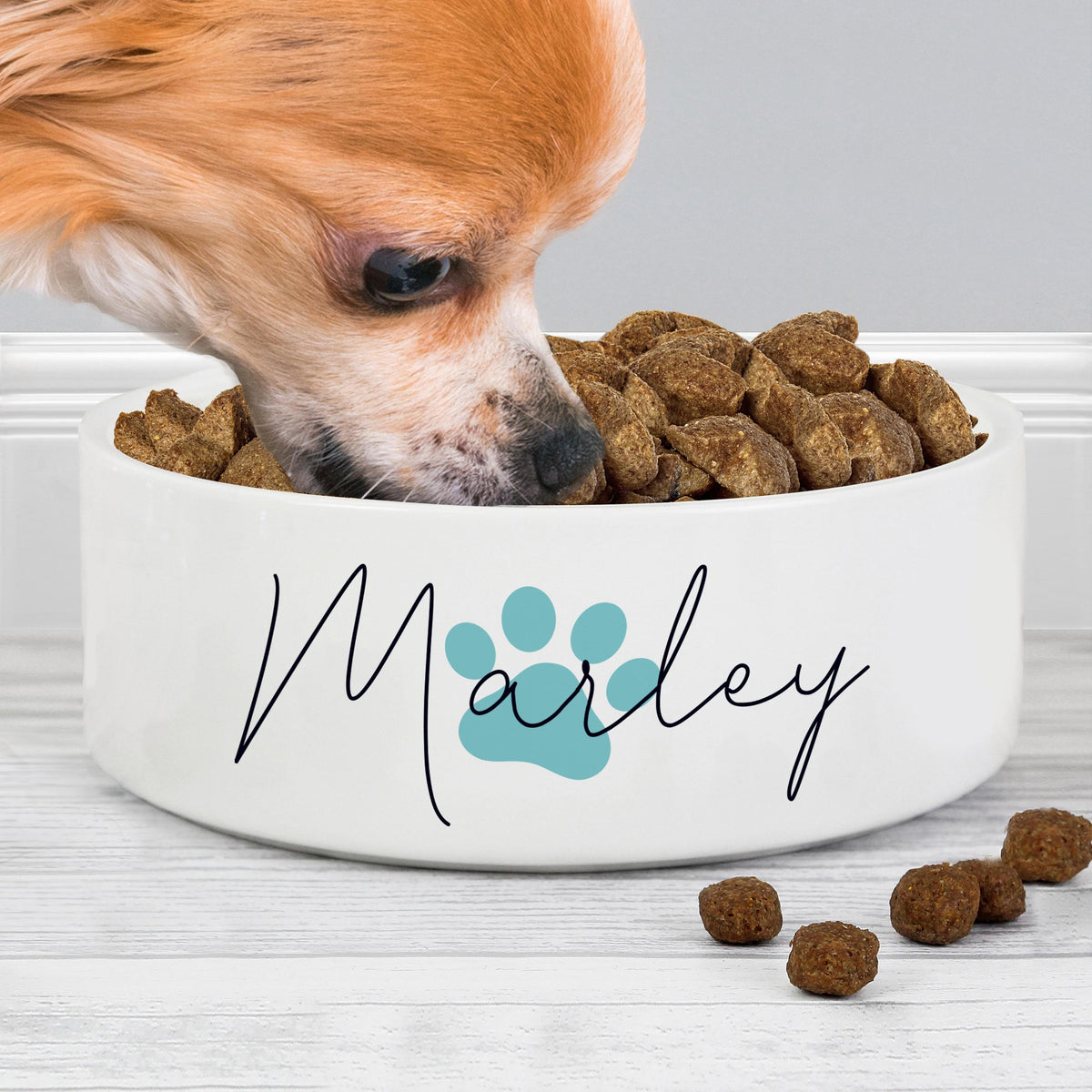 Personalised Blue Pawprint Name 14cm Medium Pet Bowl – alternative view