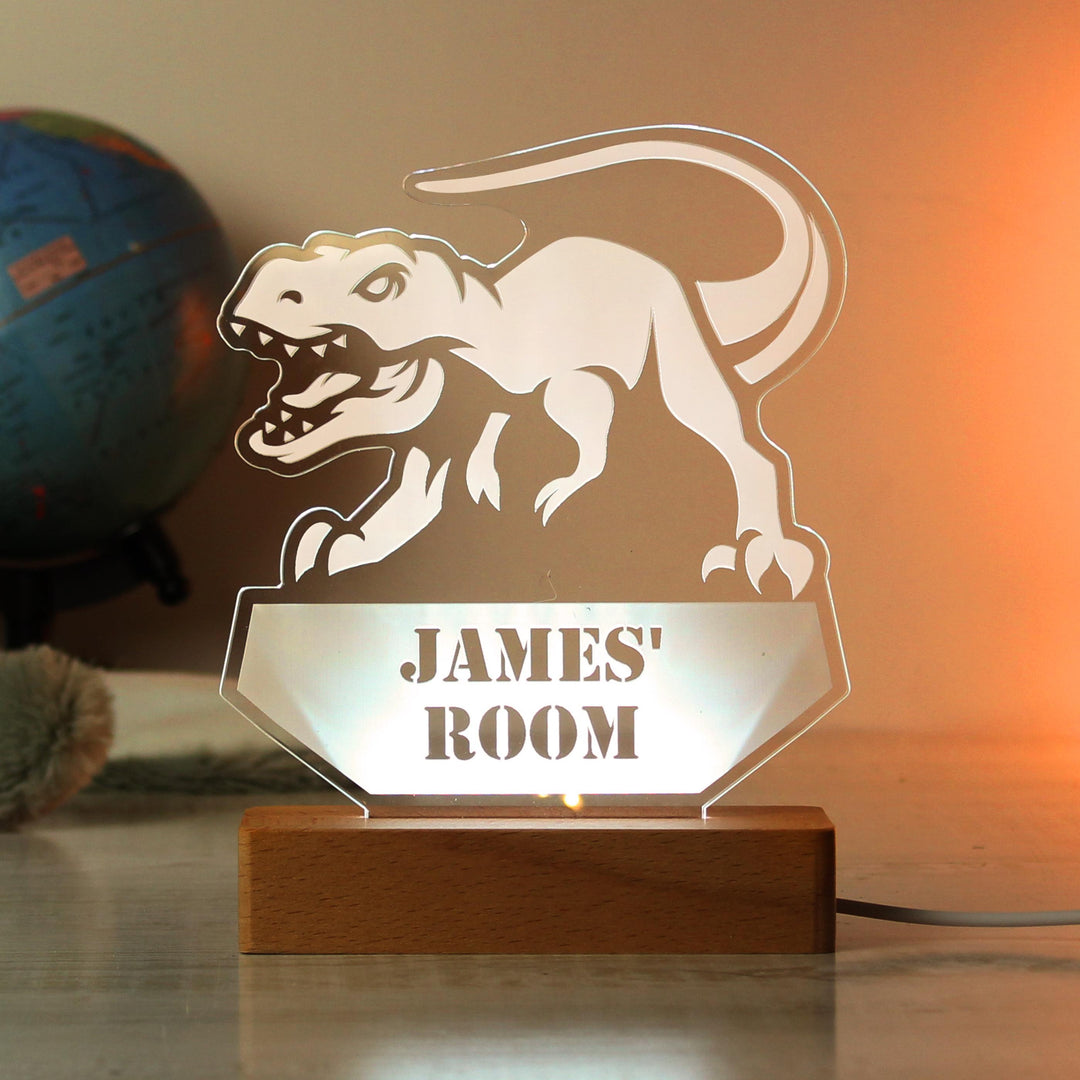 Personalised Dinosaur Wooden Based LED Light - alternative view