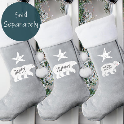 Personalised Polar Bear Luxury Silver Grey Stocking