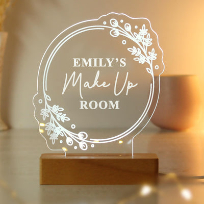 Personalised Floral Wooden Based LED Light